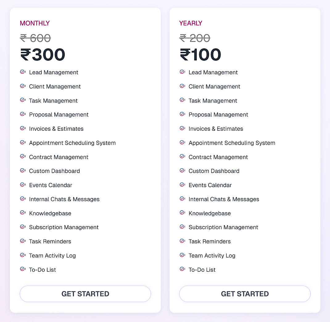 Pricing screenshot