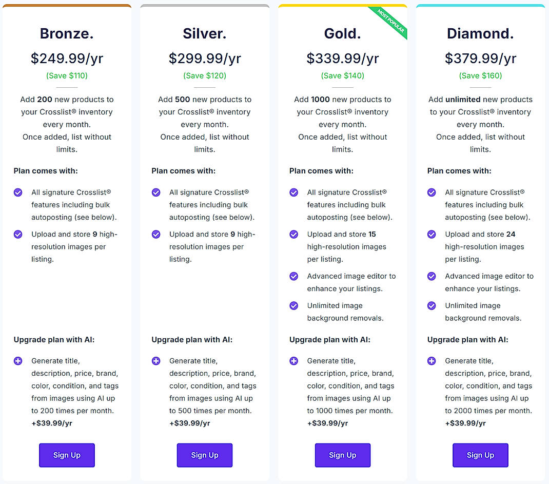 Pricing screenshot