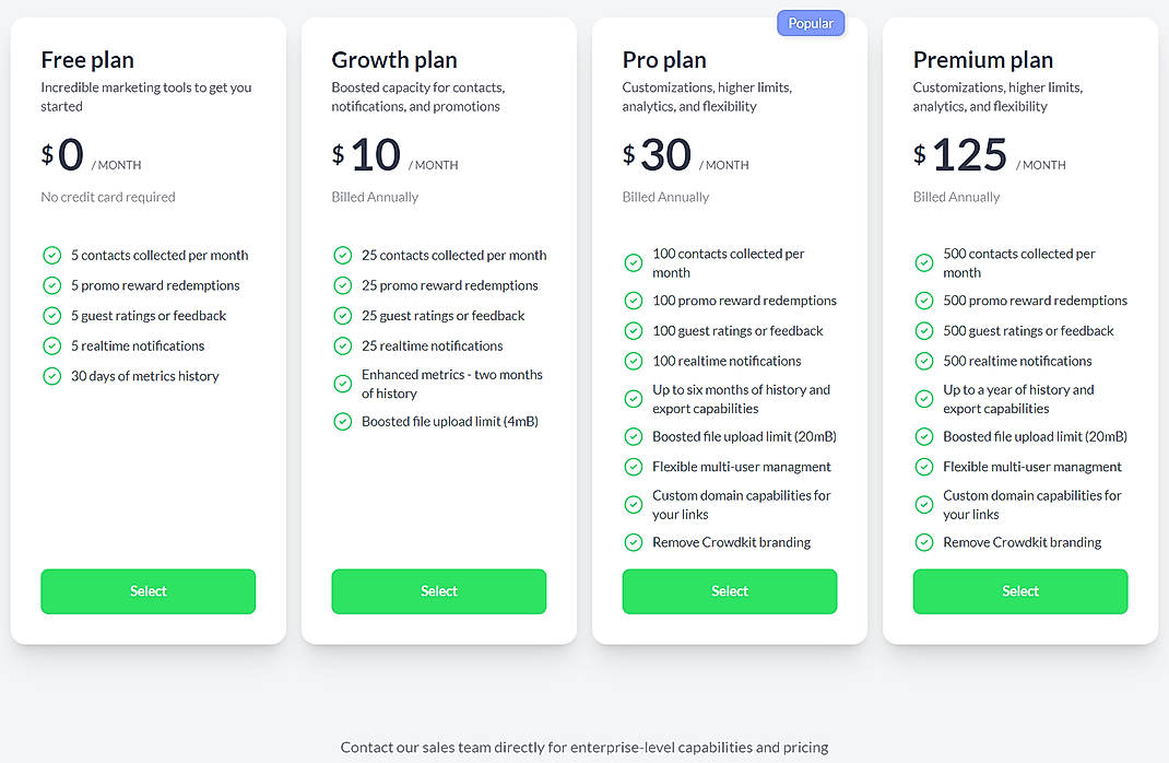 Pricing screenshot