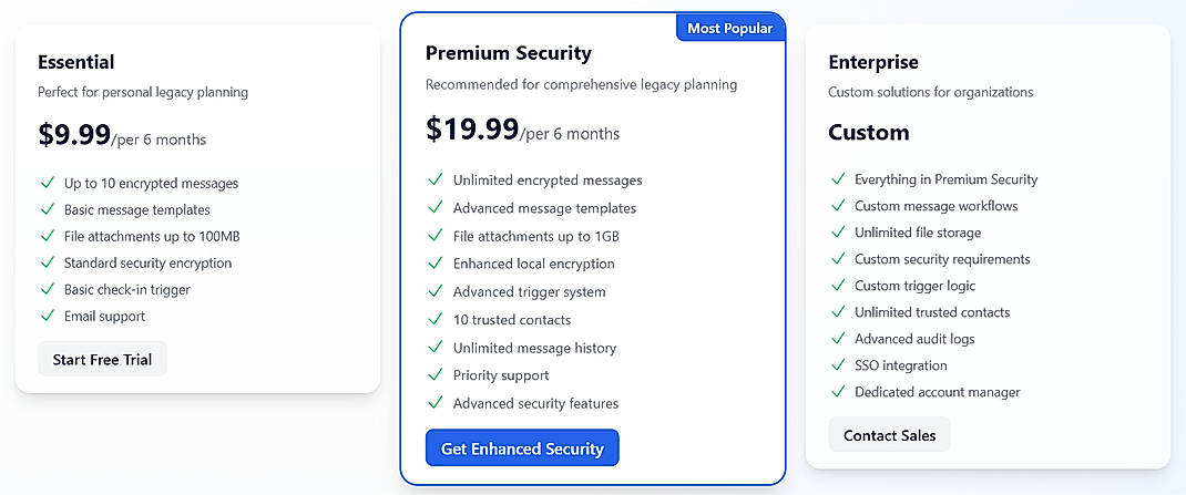 Pricing screenshot