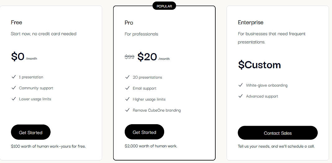 Pricing screenshot