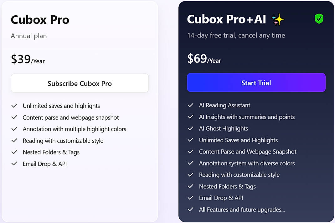 Pricing screenshot