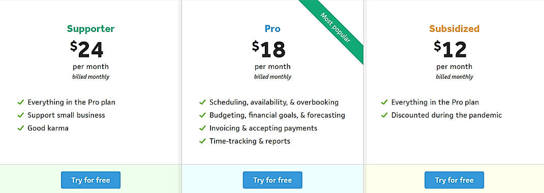 Pricing screenshot