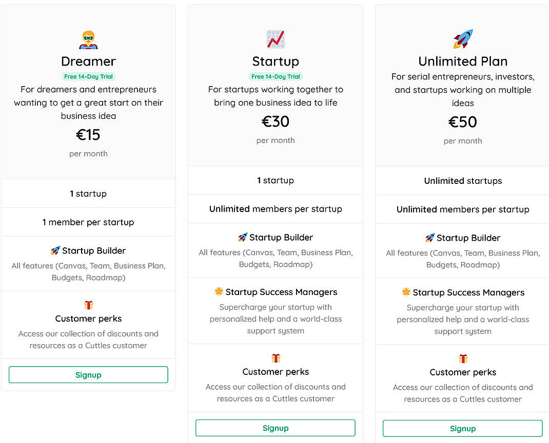 Pricing screenshot