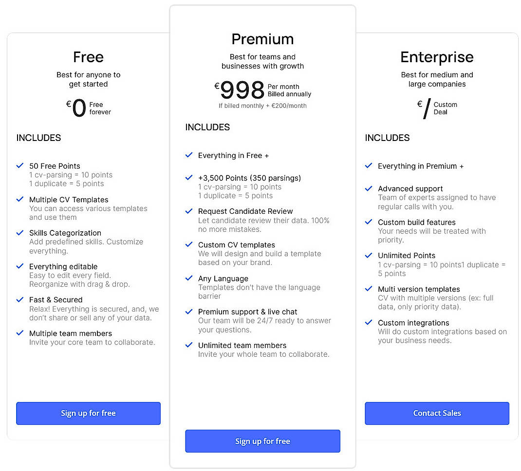 Pricing screenshot
