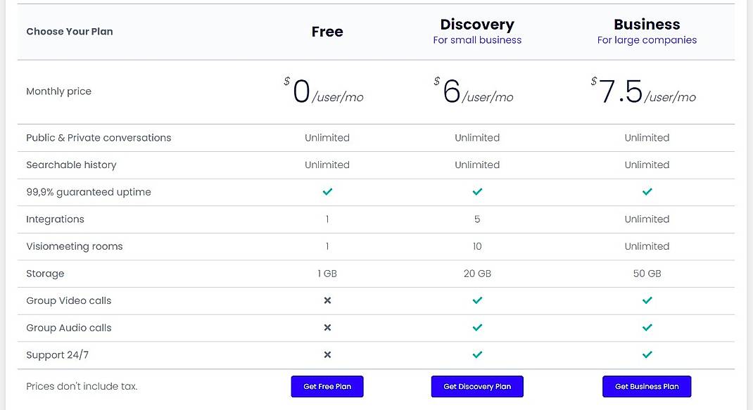 Pricing screenshot