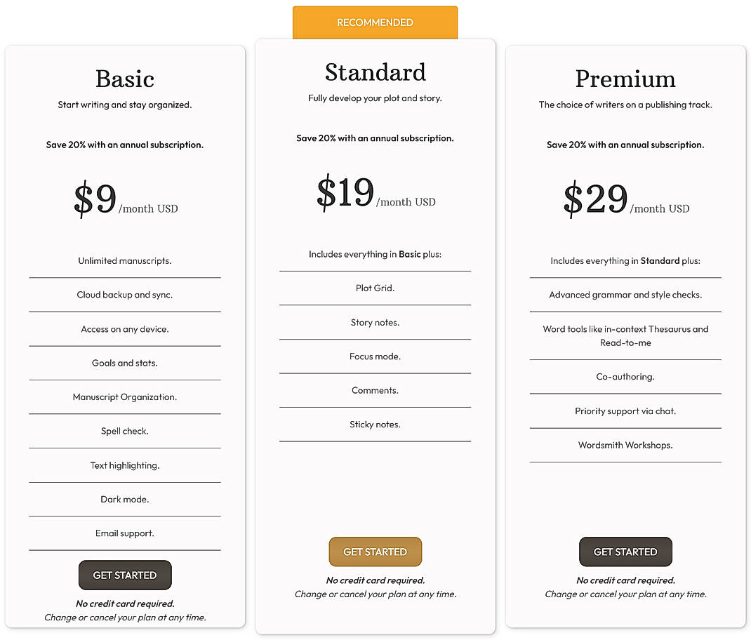 Pricing screenshot