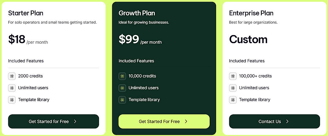 Pricing screenshot