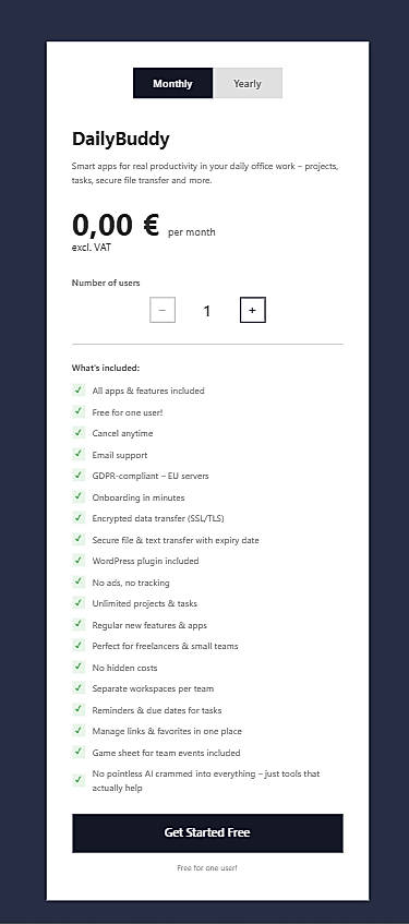 Pricing screenshot