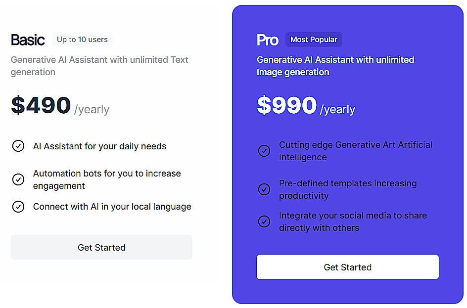 Pricing screenshot