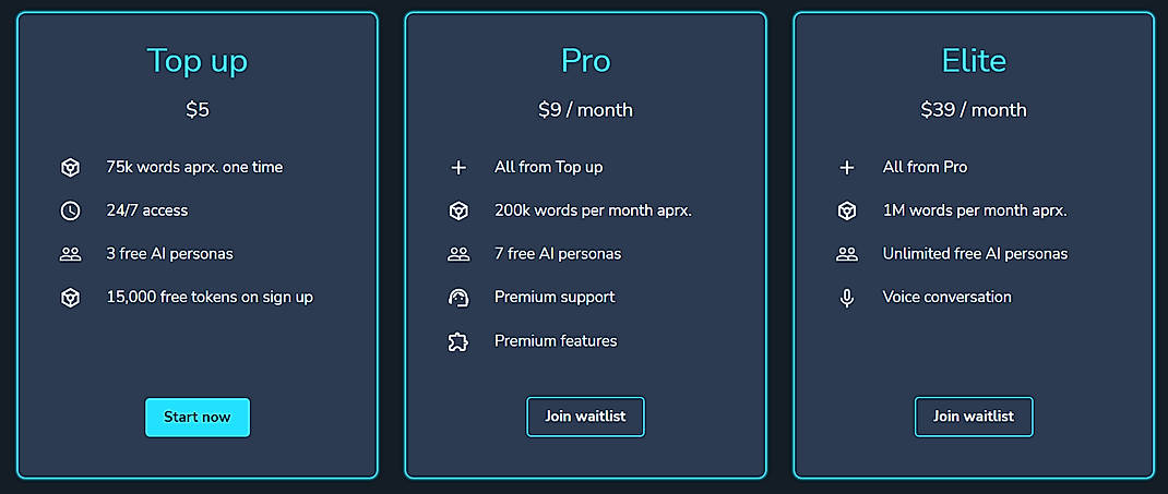 Pricing screenshot