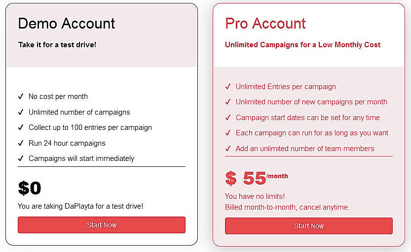 Pricing screenshot