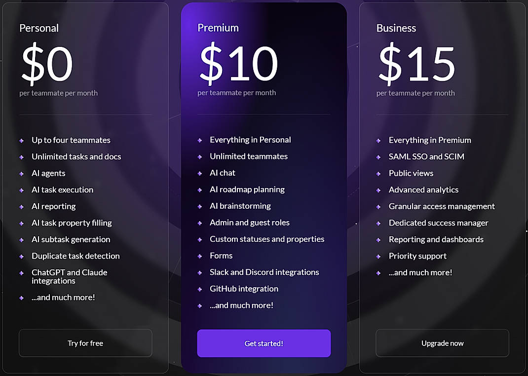 Pricing screenshot