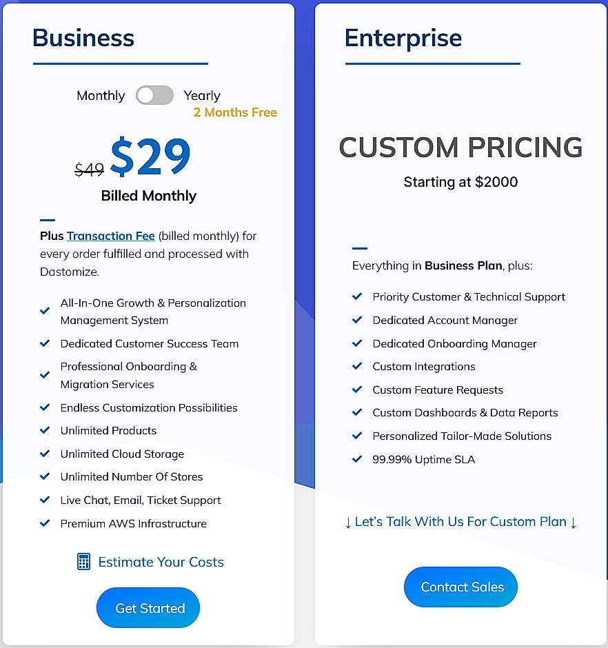 Pricing screenshot