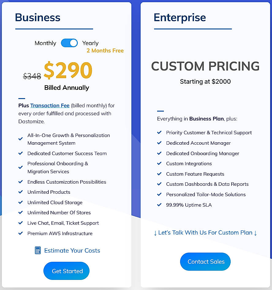 Pricing screenshot