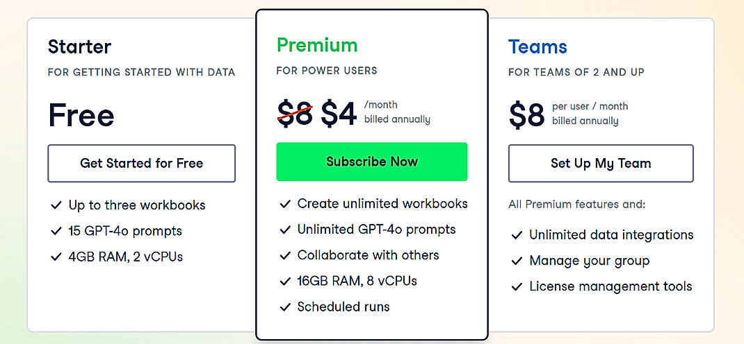 Pricing screenshot
