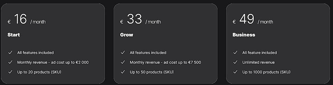 Pricing screenshot