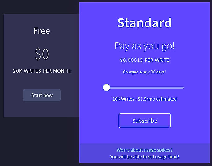 Pricing screenshot