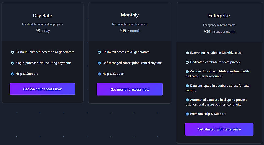 Pricing screenshot