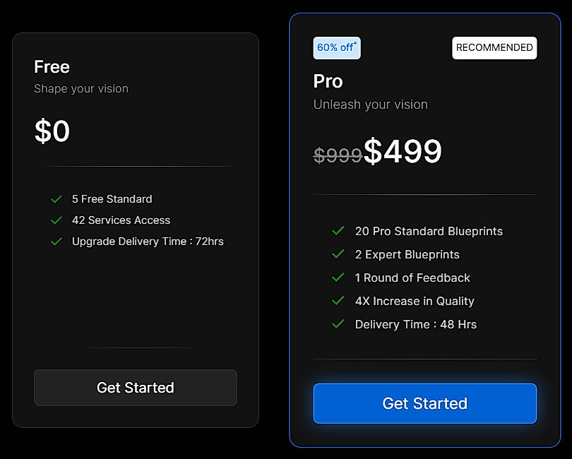 Pricing screenshot