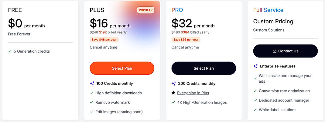 Pricing screenshot