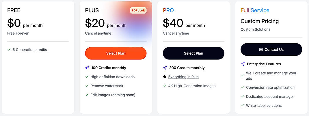 Pricing screenshot