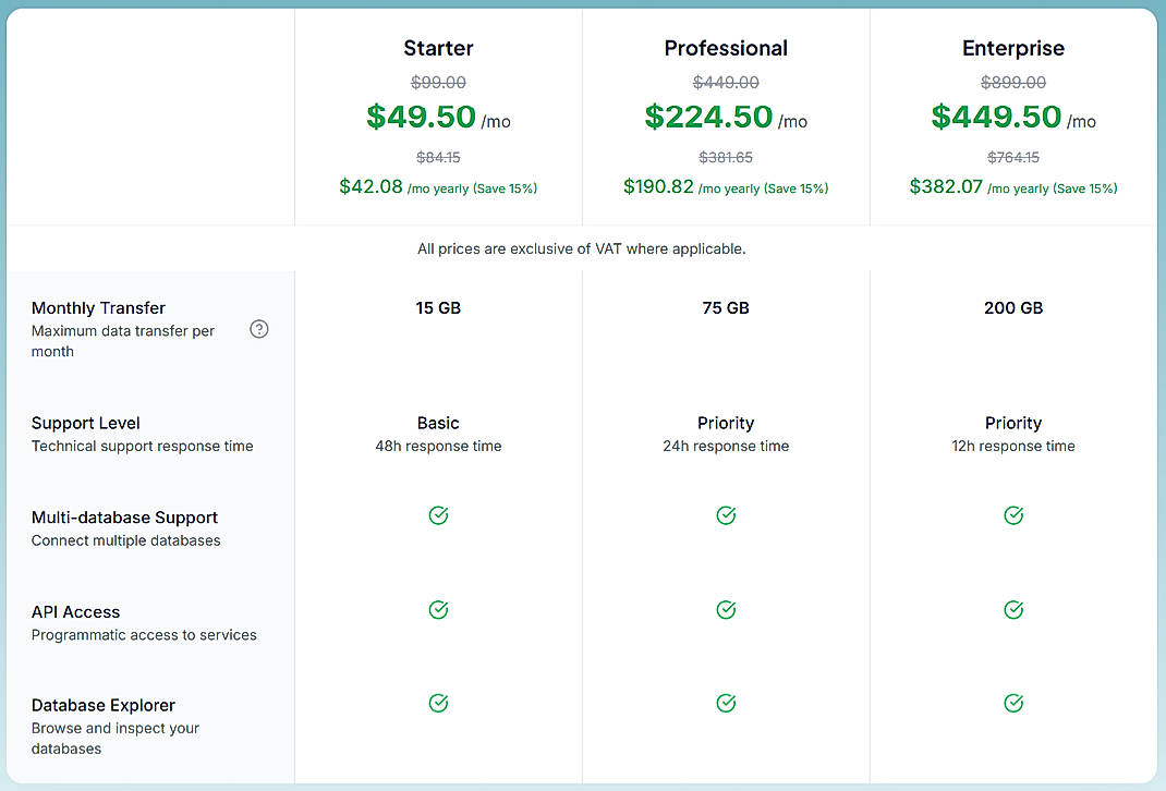 Pricing screenshot