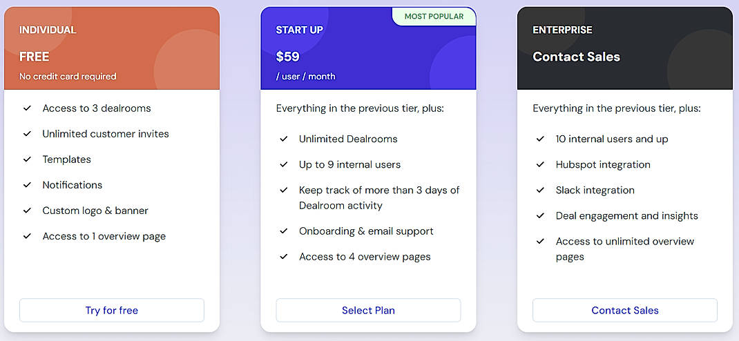 Pricing screenshot