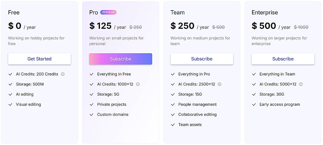 Pricing screenshot