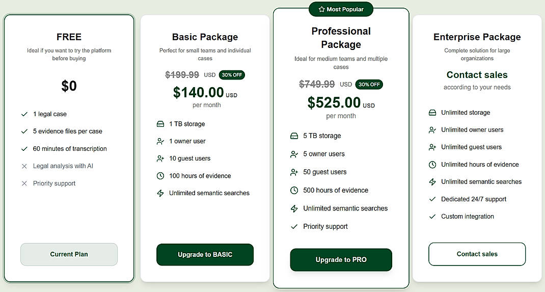 Pricing screenshot