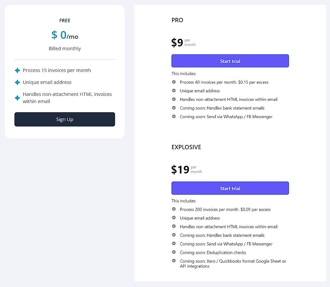 Pricing screenshot