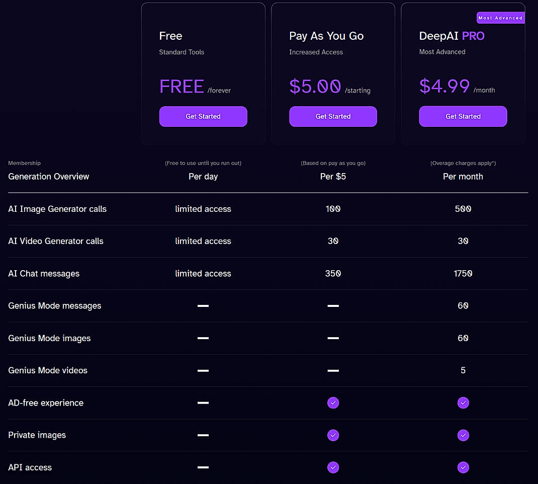 Pricing screenshot