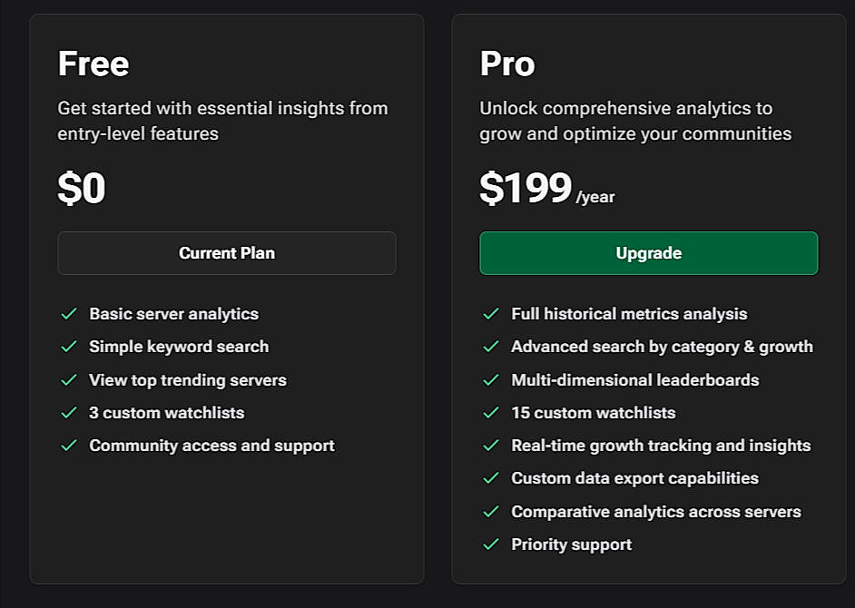 Pricing screenshot