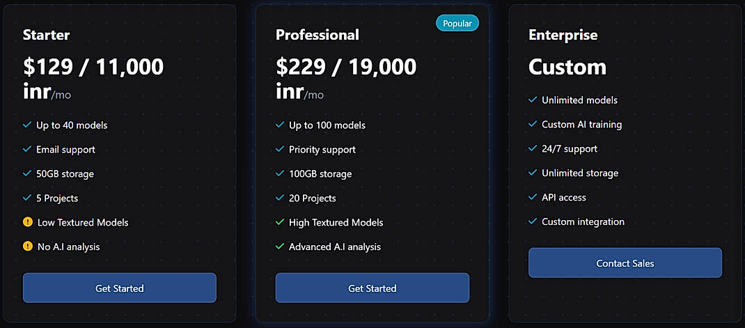 Pricing screenshot