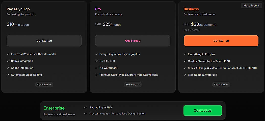 Pricing screenshot
