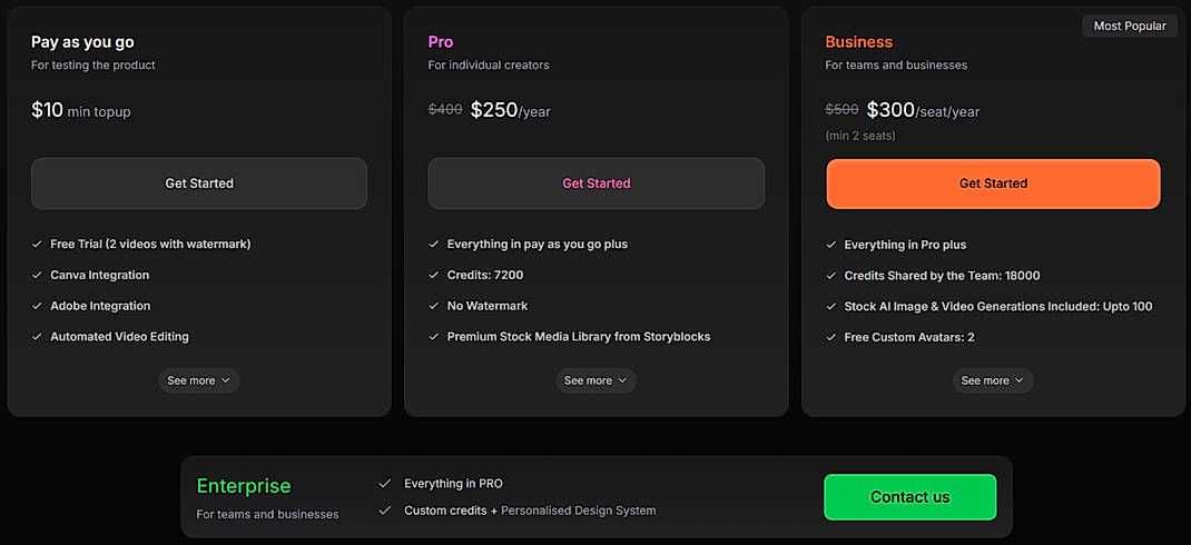 Pricing screenshot