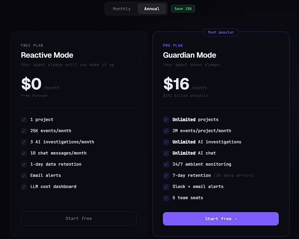 Pricing screenshot