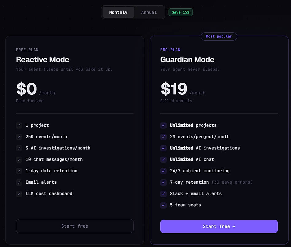 Pricing screenshot