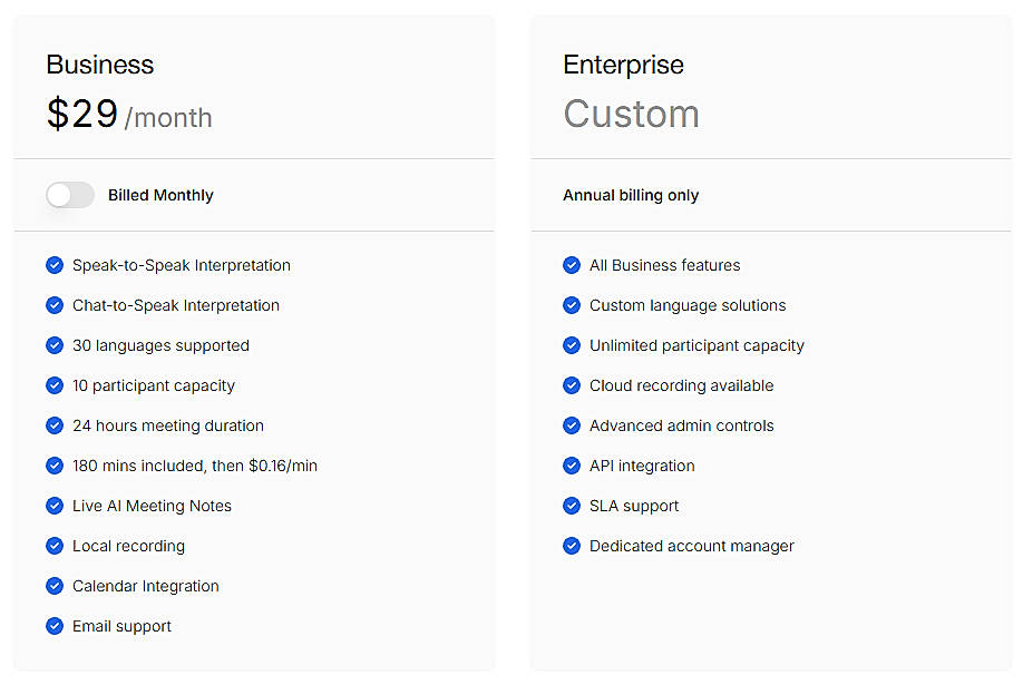 Pricing screenshot
