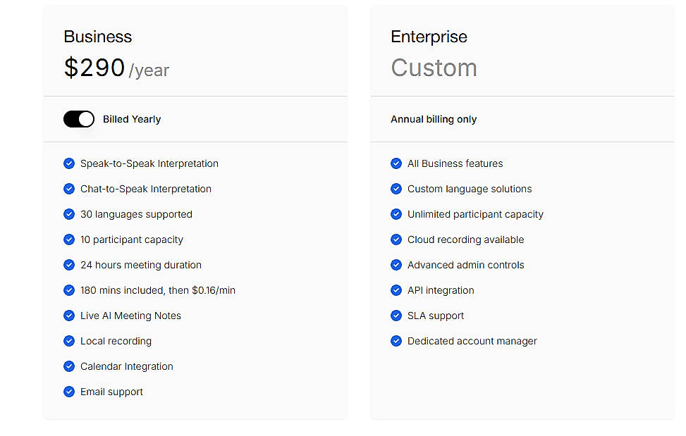 Pricing screenshot