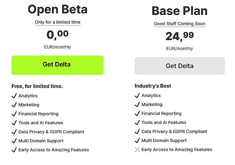 Pricing screenshot