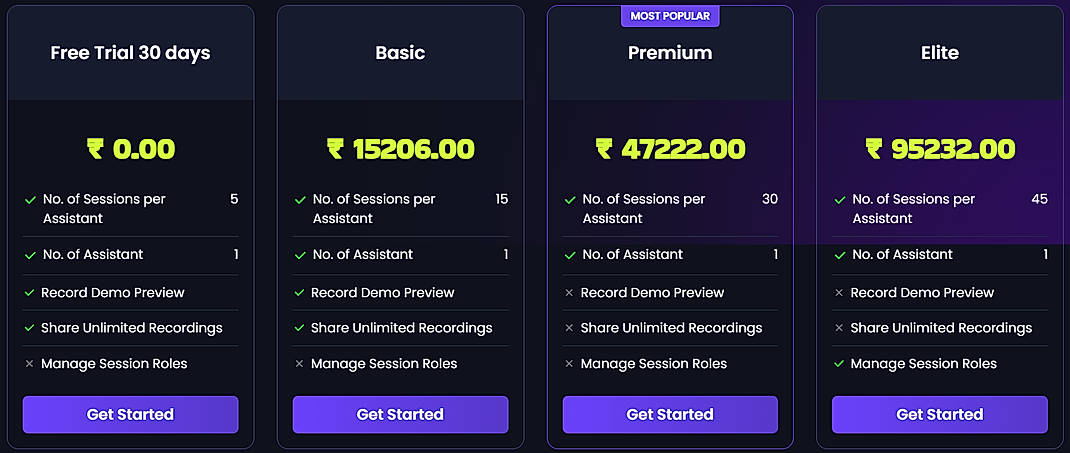 Pricing screenshot