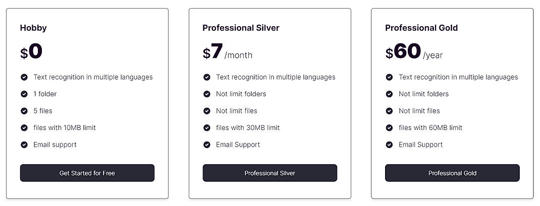 Pricing screenshot