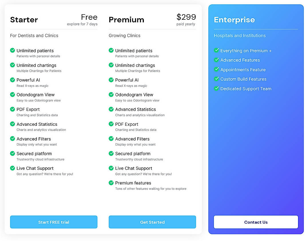 Pricing screenshot