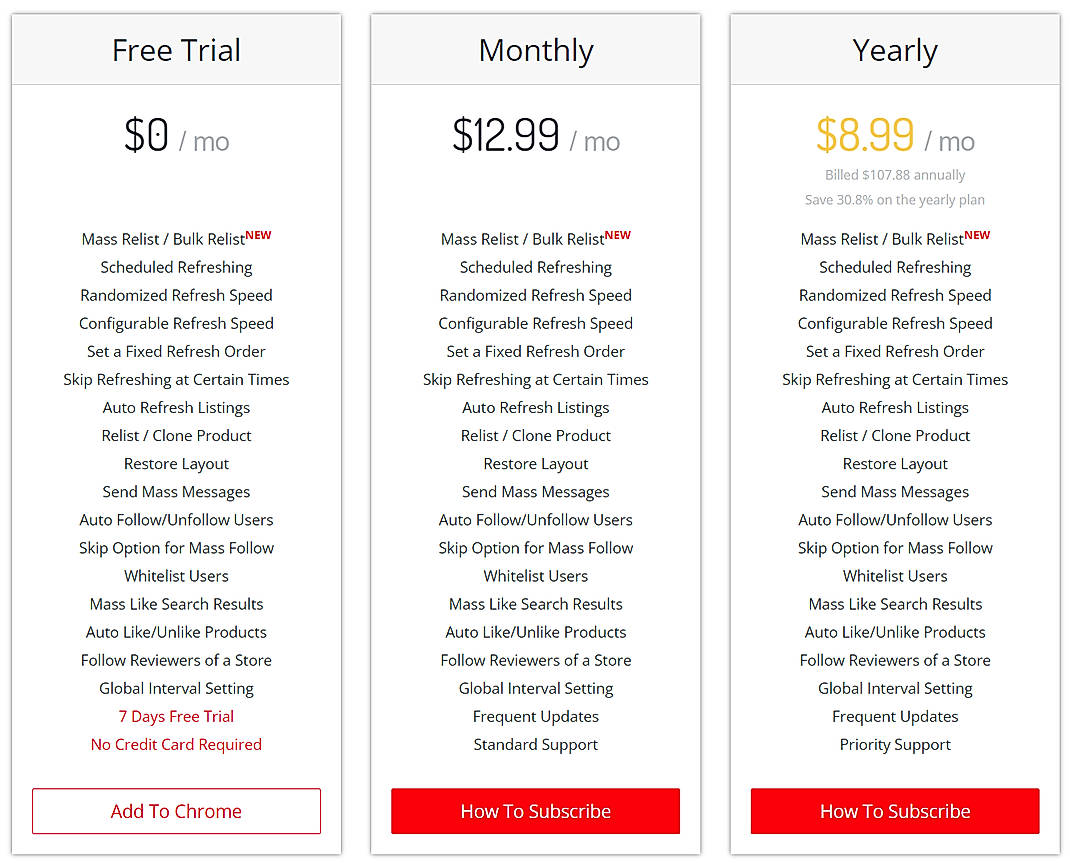 Pricing screenshot