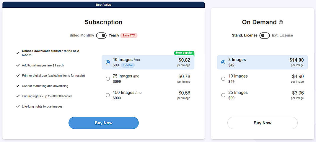 Pricing screenshot