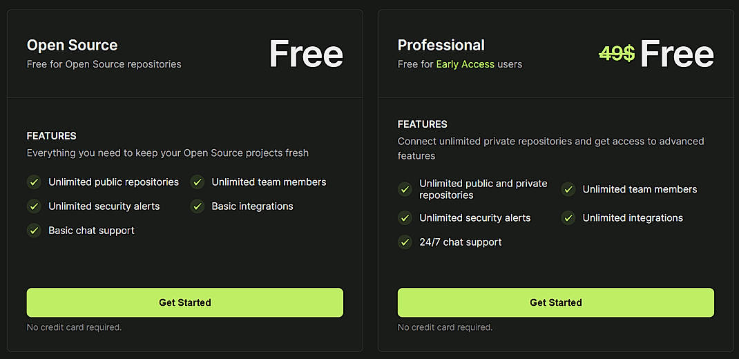 Pricing screenshot