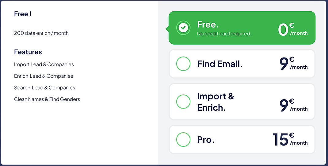 Pricing screenshot