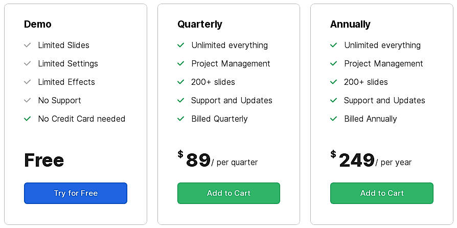 Pricing screenshot