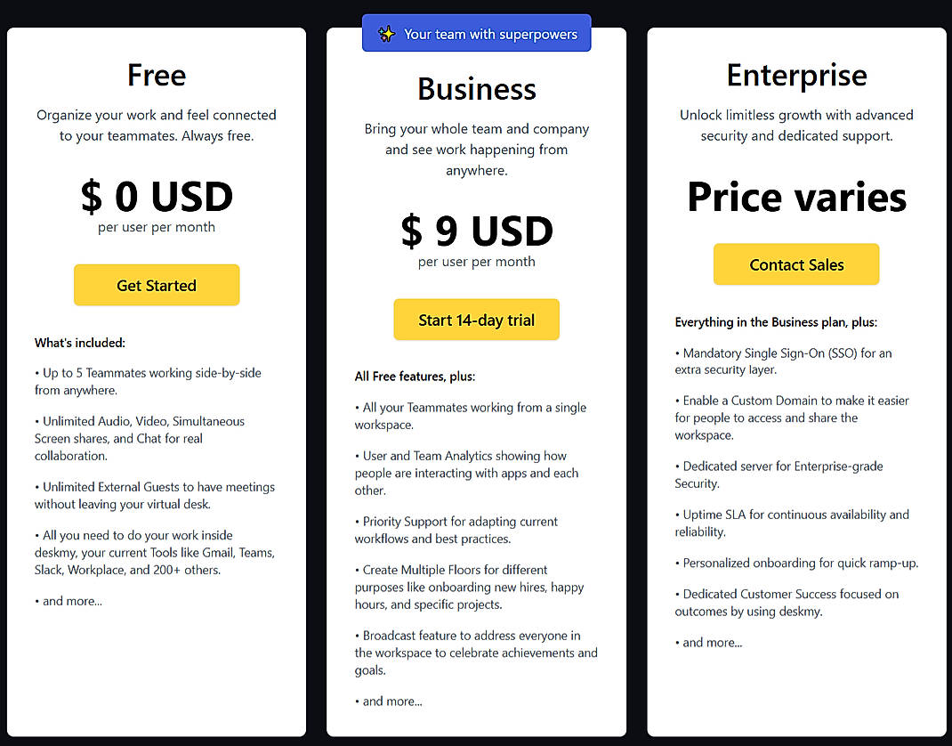 Pricing screenshot